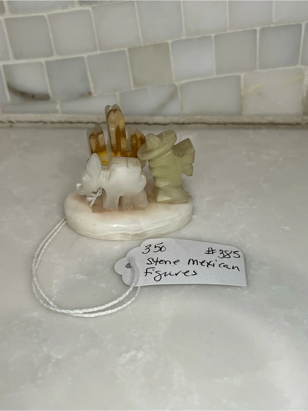 Vintage Mexican Green Onyx Ashtray & Figurine Set Mid Century Siesta Man Burro
